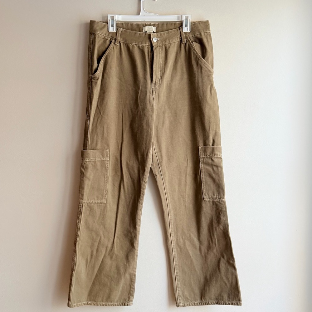 H&M High Rise Cotton Carpenter Cargo Utility Pants in Olive Green size 14 waist